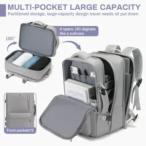 2PCS Carry-On Backpack with Shoe Bag 180° Open Expandable 40L Fits 16” Laptop USB Charging Port Water-Resistant Travel Set for Work School or Air Travel