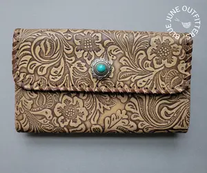 Hand Tooled Leather Wallet | Deep Olive Myra Bag Wallet