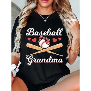 100% Cotton Cute Grandma Grandson Baseball Grandma Baseball Grandparents T-Shirt