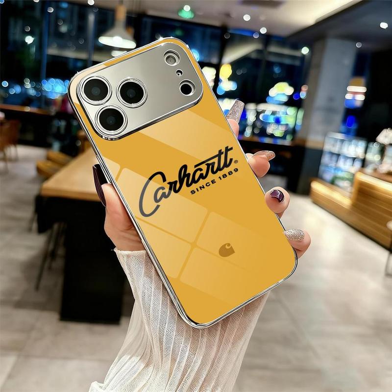Famous Trend C-C-Carhartt Phone Case For iPhone 17 16 15 14 13 12 Pro Max Plus Electroplated Metal Bumper Case Slim Tempered Glass Back Shockproof Anti-Scratch Luxury Case Fashion Durable Stylish
