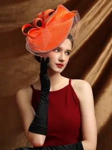 1pcs Fascinator Hat for Women Tea Party Feather Headwear Ribbon Mesh Veil Headband Hair Clip for Wedding Cocktail Derby Hat Formal Dress Headwear
