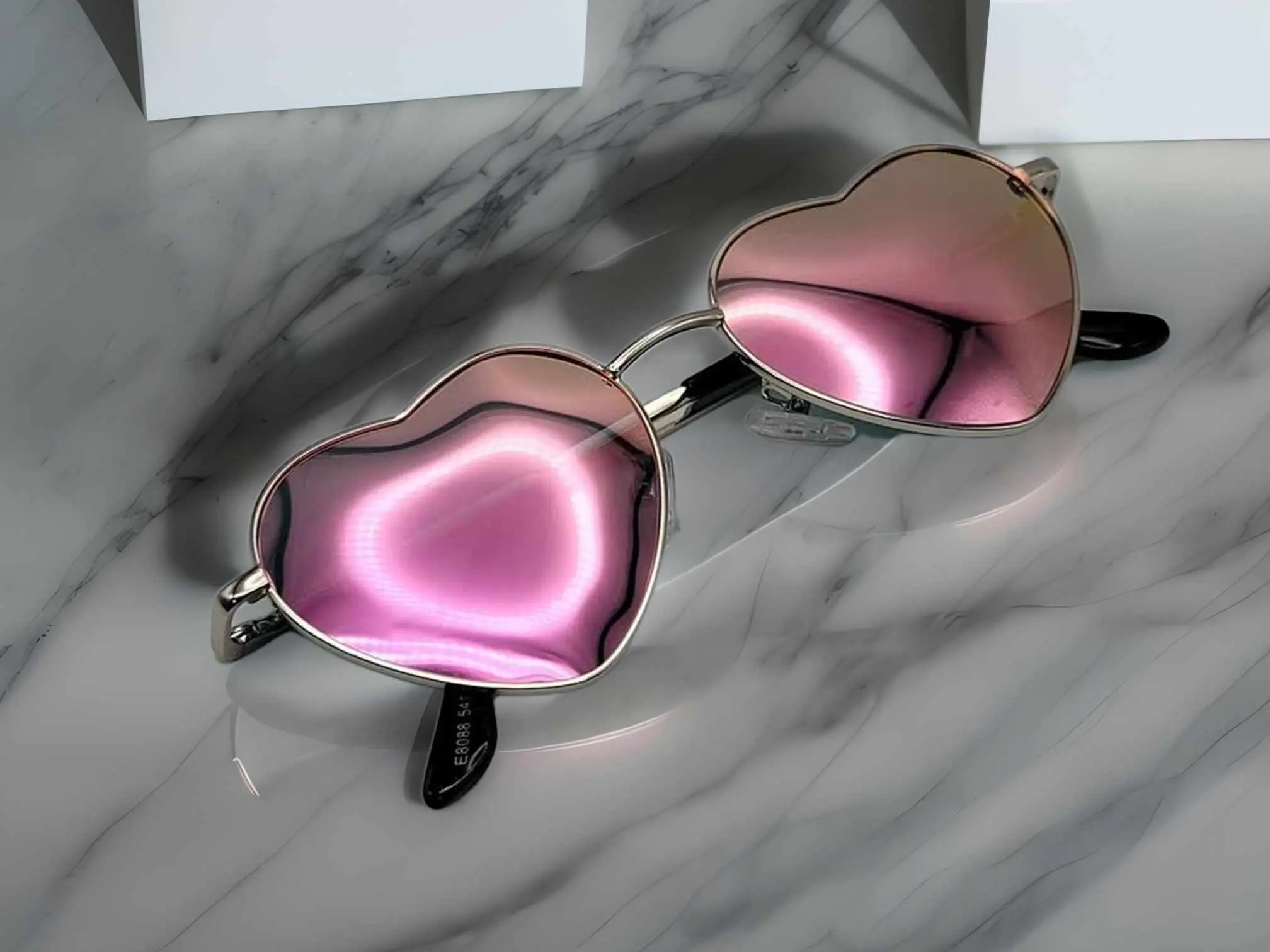 Heart Shape Heart Sunglasses Retro Vintage Boho Silver Pink
