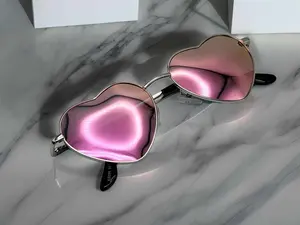 Heart Shape Heart Sunglasses Retro Vintage Boho Silver Pink