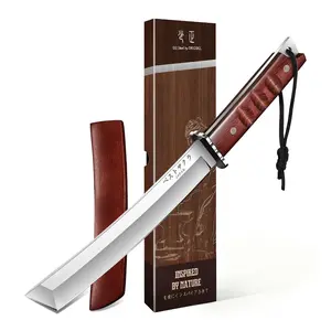 DRGSKL Japanese Outdoor Knife - Knives with Wooden Sheath - Knives with Full Tang Handle - knives for Camping Outdoor, Gifts for Men