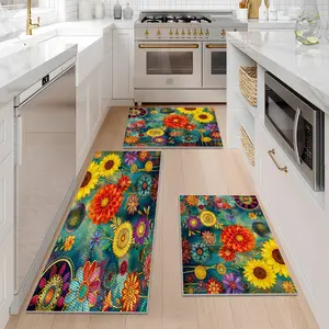 1/2/3Pcs Spring Kitchen Rug , Farmhouse Kitchen Rug Boho-Sunflower Style Home Decor, Pineapple Texture Design Kitchen Rugs, Washable Non-Slip Floor Mat,Doormat,Bathroom Mat-16x24+20x32+20x47 Inches