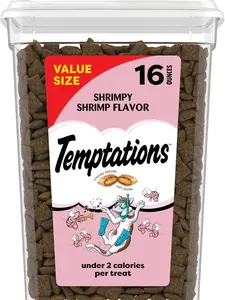 Temptations Dual Texture Cat Treats Shrimpy Shrimp Flavor Crunchy and Soft Style 16 Ounce Container Snack Reward