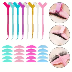 Reusable Eyelash Lifting Kits, Cosmetics Makeup Tools, 10PCS Reuseable Plastic Eyelash Perming Stick Tool with 5 Pairs 3D Eyelashes Extension Curler Pads Eyelash Extension Y Shape Comb Lash Lifting Curler Applicator Make Up brushes Eyelash Perm Rods