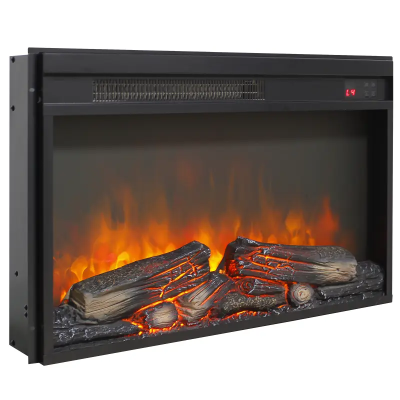 26-Inch Adjustable Electric Fireplace Insert for TV Stand, Ultra-Thin Sheet Metal & Tempered Glass Heater (1000-1499W, 18.30 lbs) with Log Set, Realistic LED Light Flame, Remote Control, 1-8 Hour Timer & Overheat Protection