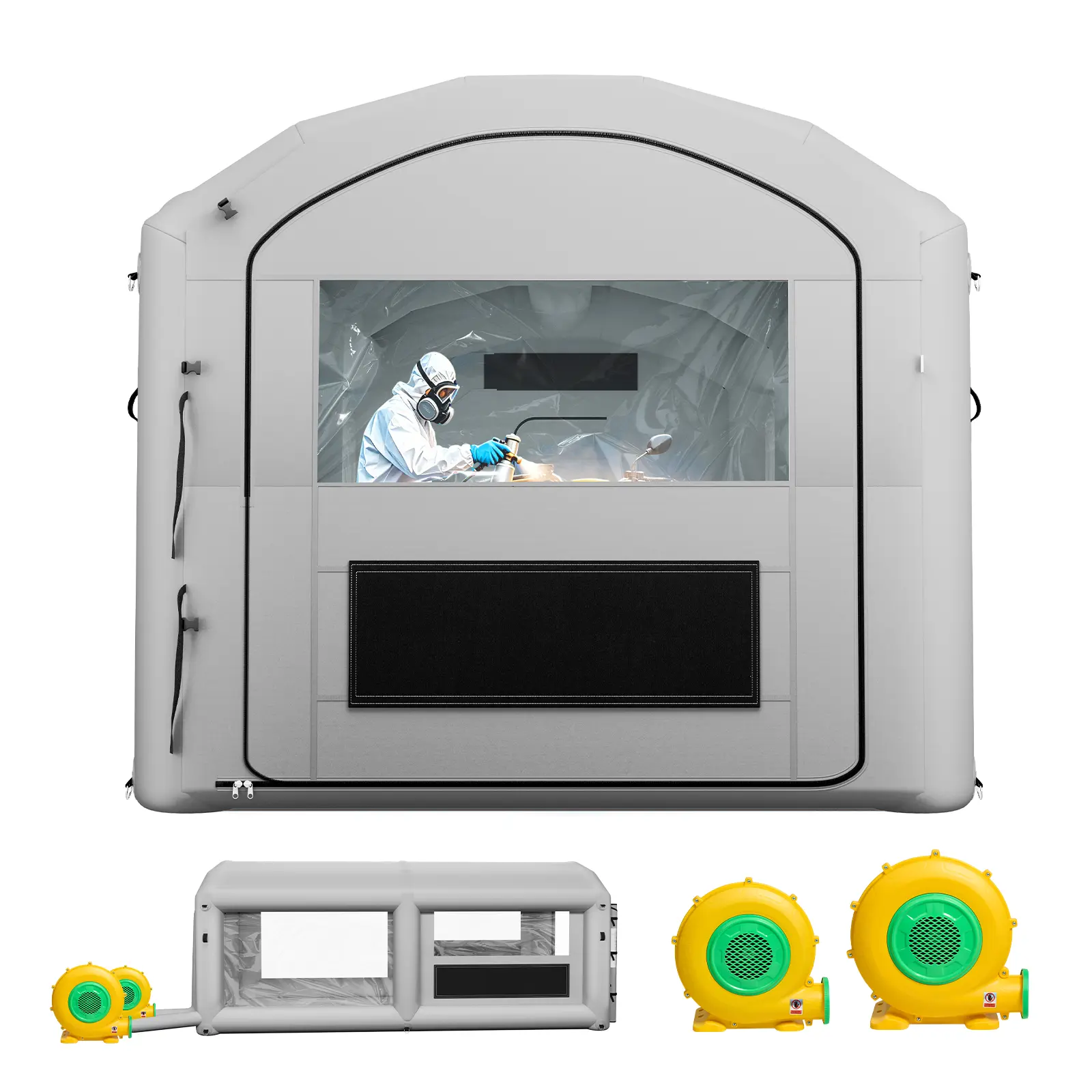VEVOR Inflatable Paint Booth, 20 x 10 x 8 ft, Portable Spray Booth with 480W+750W Blowers and Large Filter Cotton, Arched Roof Blow Up Painting Tent for ATV, Motorcycle, and Medium Furniture, Gray