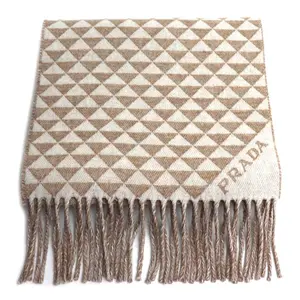 Pre-owned PRADA Wool Small Leather Goods Symbol Cashmere Scarf