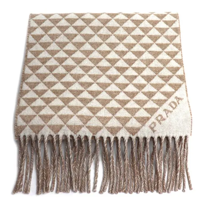 Pre-owned PRADA Wool Small Leather Goods Symbol Cashmere Scarf