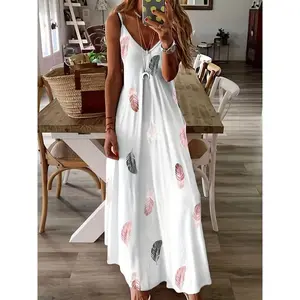 Women's Casual V-Neck Sleeveless Maxi Dress with Colorful Butterfly Print - Lightweight Semi-Sheer Stretchy Fabric, All-Season Vacation & Beachwear, Machine Washable