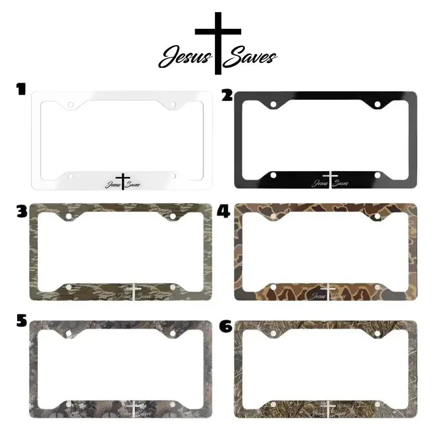 Jesus Saves Christian License Plate Frame Camo Metal Car Tag Holder Faith Cross Auto Exterior Decor Gift for Him Her Standard 12x6 Inch