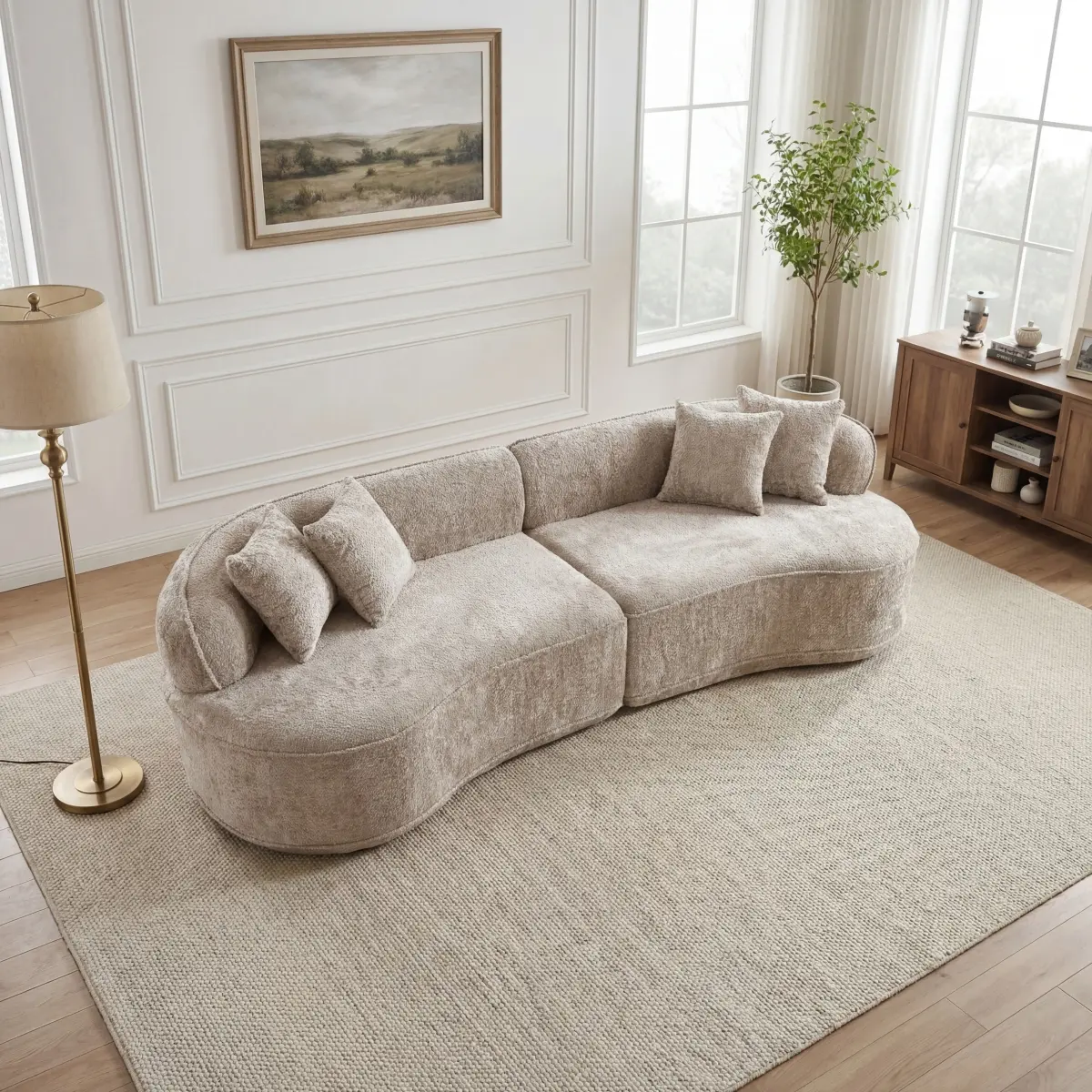 4-Seat Minimalist L-Shape Oversized Sectional Sofa - Durable Foam, Modern Curved, Luxury Comfy Sleeper Couch, Fully Assembled, 114.00x36.60x28.00 in, Vacuum-Sealed for Living Room, Apartment & Reception Spaces