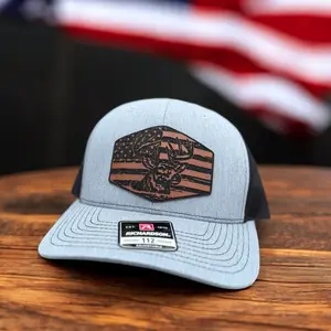 Richardson Deer And Flag Leather Patch Hat - Gray, 110/52, Two Colors, Classic Design, Iconic Patch Detail