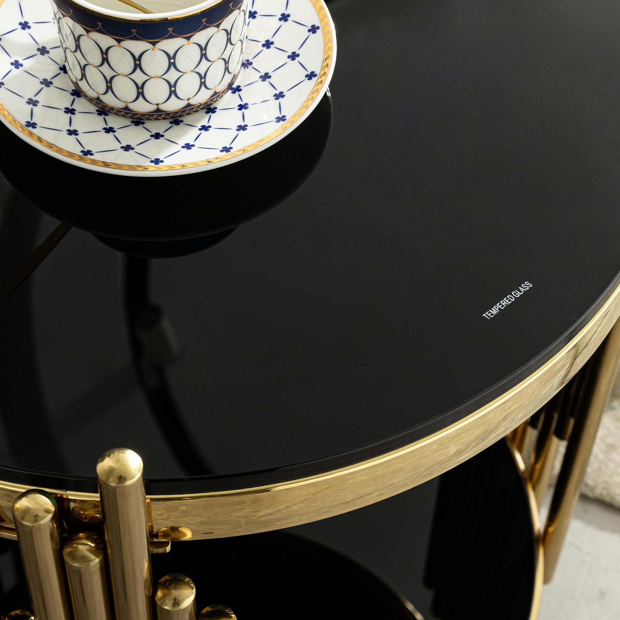 NYUN Round Tempered Glass Coffee Table - Mirror Gold Stainless Steel Multi-Functional Table​