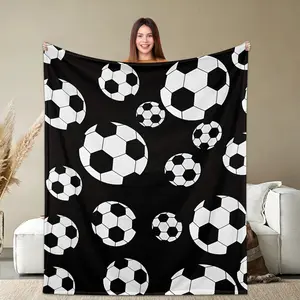 Flannel Throw Blanket Soft Comfortable Warm Soccer Ball Pattern Design With Multiple Football Graphics Gift For  Men Sports Fans Football Lovers Birthday Christmas
