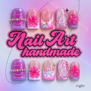 Delicatething Y2K Style Nail Set, Handmade Press On Square Nails, Includes Jelly Glue, Crystal Stick, File, Perfect Gift for Women
