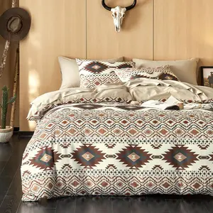 Wake In Cloud - Comforter Set, Southwestern Aztec Style with Rustic Ranch Vibe, Soft Lightweight Bedding, 3 Pieces, Beige Brown, King Size