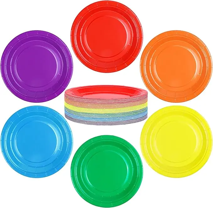 72pcs solid color picnic plates, Birthday party tableware disposable plates, Disposable Party Supplies for Birthday, Picnic, All Seasons