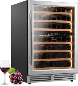 Upstreman 24 Inch Wine Fridge, 54 Bottles Dual Zone Wine Cooler Under Counter, Built-in or Freestanding Wine Fridge with Stainless Steel Glass Door for Home, Bar, or Kitchen-W54