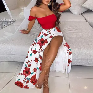 Summer Slim Fit Printed Mid-Length Vintage Strapless Set Dress Women red part atlantic city alexis caitlin clark madisonbeer blue layla white stomach pudge wendy orange event comfortable elegant style short sleeve sunflower Lace-Trim Mini casual