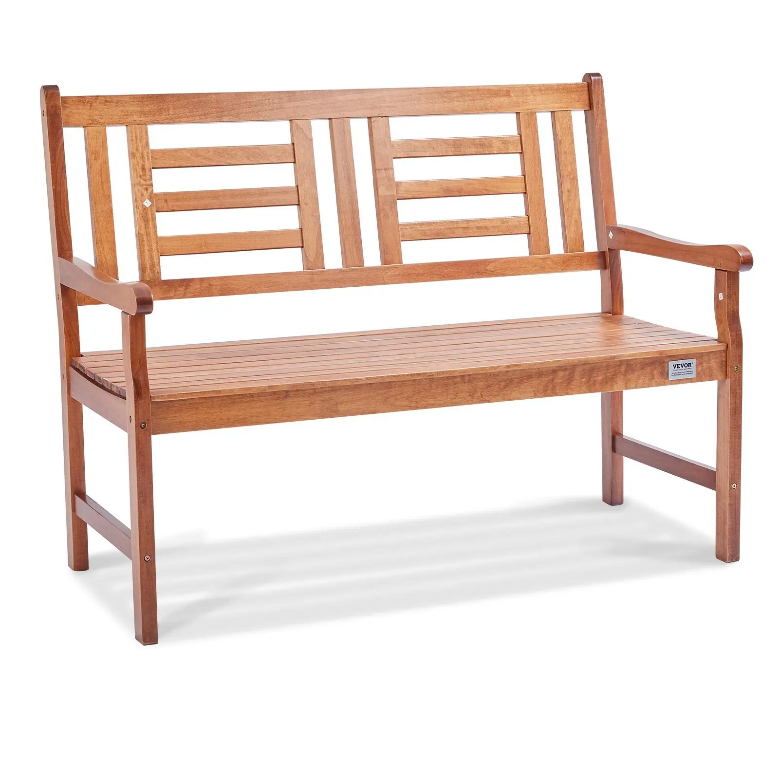 VEVOR Weatherproof Solid Wood Outdoor Bench, 48-in with Backrest & Armrests, 700 lbs Load Capacity, Assembly Required Easy Setup Patio Bench for Garden, Yard#BacktoSchool