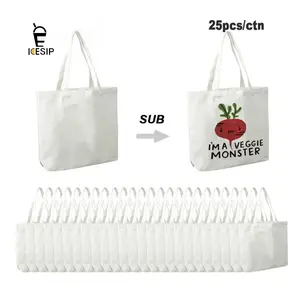 ICESIP 18.50in×5in×14.96in 25 Pack sublimation blank canvas tote bag,Roomy Reusable Canvas Tote for school shopping Durable Eco-Friendly for DailyUse