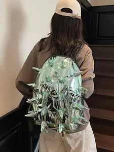 Trendy spiked-design backpack—a cool, edgy, and eye-catching student bag featuring a glossy, 3D hedgehog-inspired look.