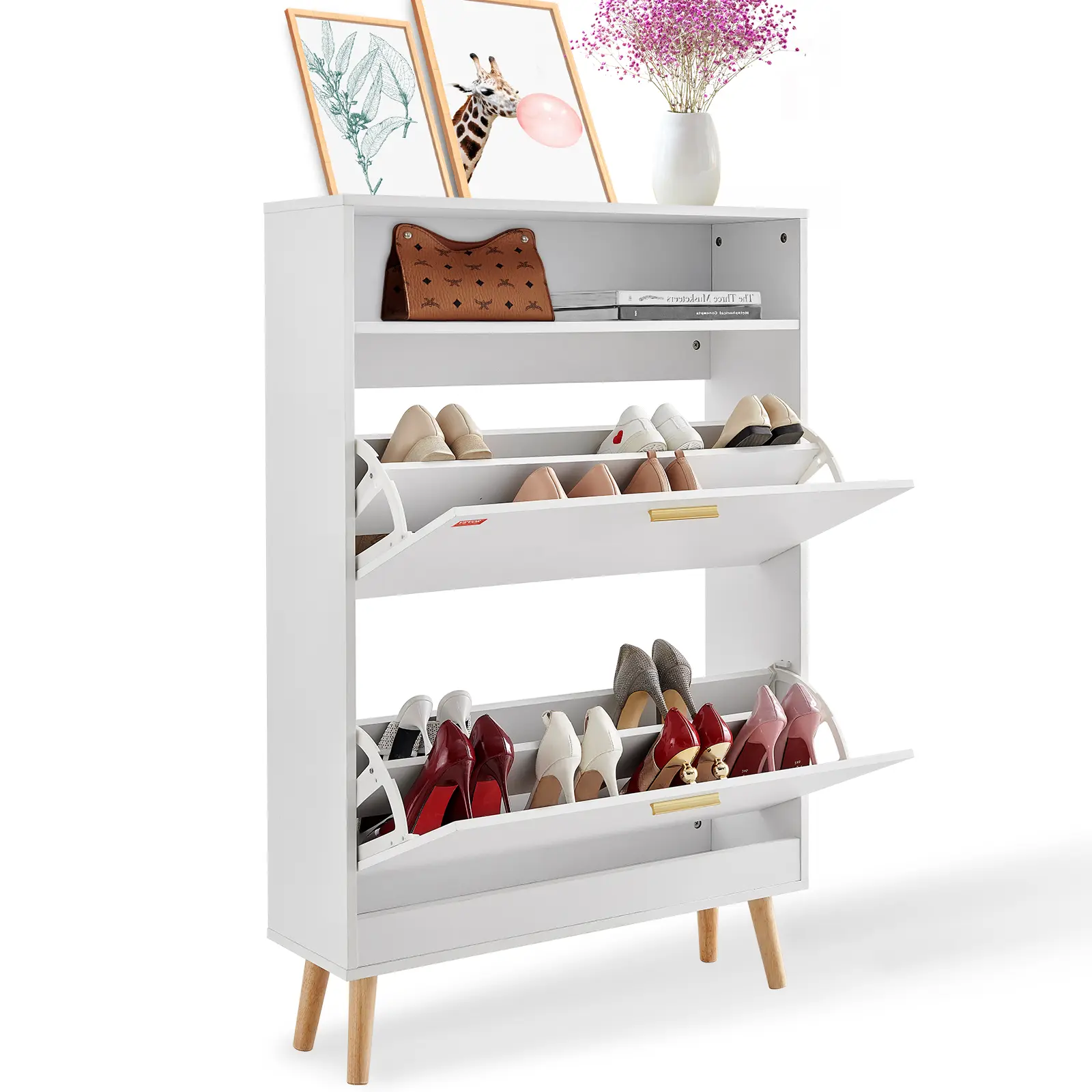 VEVOR Shoe Cabinet with 2 Flip Drawers,  Shoe Storage Cabinet for Entryway, Free Standing Shoe Storage Organizer with Top Storage Cubby for Heels, Boots, Slippers in Hallway, Living Room
