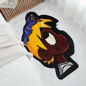 1pc Hip-Hop Style Boy Pattern Imitation Cashmere Bedside Rug—Soft & Comfortable, Suitable for Bedroom, Playful Design, Bedroom Rugs, Cartoon Pattern Rug