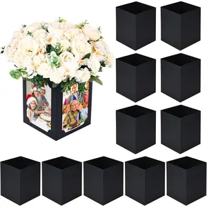 12 Pcs Picture Centerpieces for Table - 6 Inch Photo Display Frame & Hollow Picture Props Box for Congrats Grad Decor Wedding Birthday Party Table Decoration Black