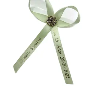 Personalized Quinceañera & Baptism Ribbons , Wedding ribbons, Customized Event Decorations with White gold Accent for Special Celebrations