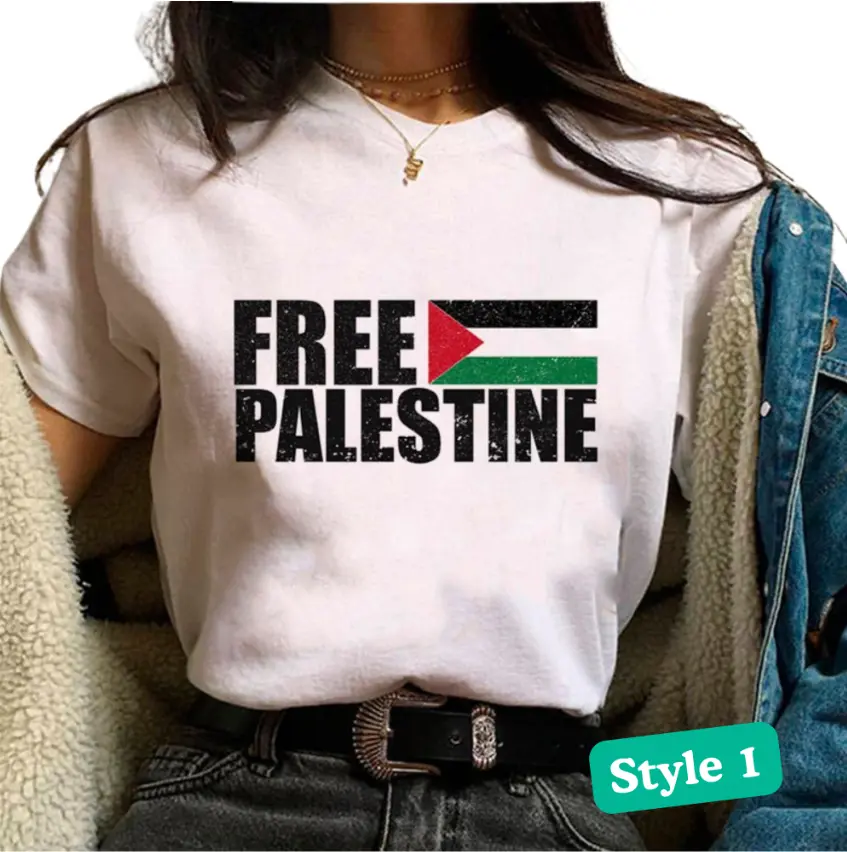Short-sleeved Cotton White T-shirt Show Your Support with Our Committed to Palestine T-shirts, Gender Neutral, Top Casual Comfortable Basic Menswear Womenswear Fabric Summer