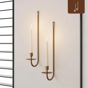 Metal Wall Candle Sconce Holder Set of 2 Wall Mount Candle Holder Pillar Holder Brass Modern Wall Candle Sconces  for Living Room Farmhouse Fireplace Wedding