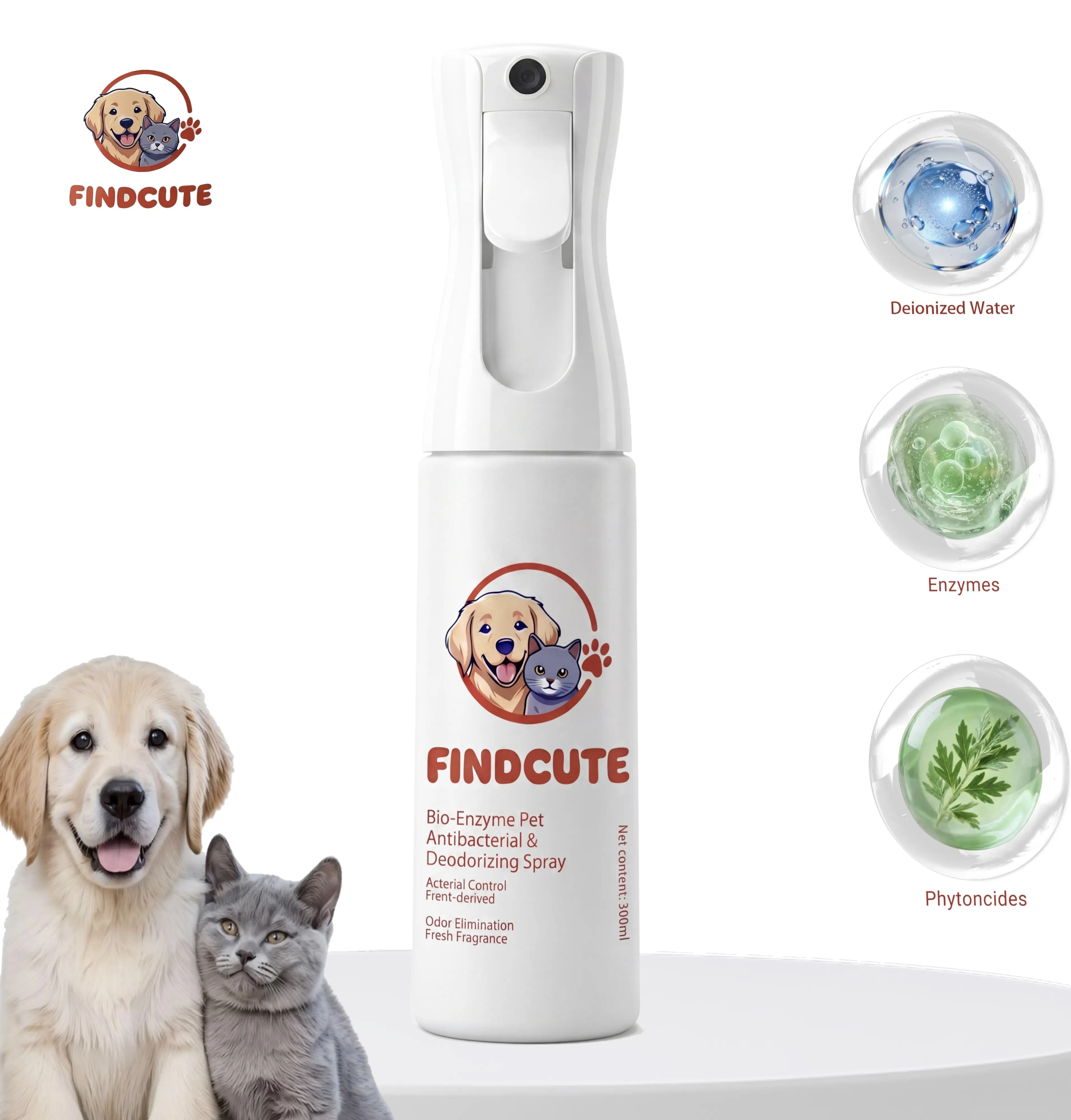 FINDCUTE 10oz Bio-Enzyme Pet Odor Eliminator Spray  – Multi-Purpose Deodorizing Spray for Smoke, Toilet Odor, Pet Odor and Urine Odor, Helps Break Down Pet Urine, Bio-Enzyme Formula, Pet Friendly, Safe if Licked Cleaner