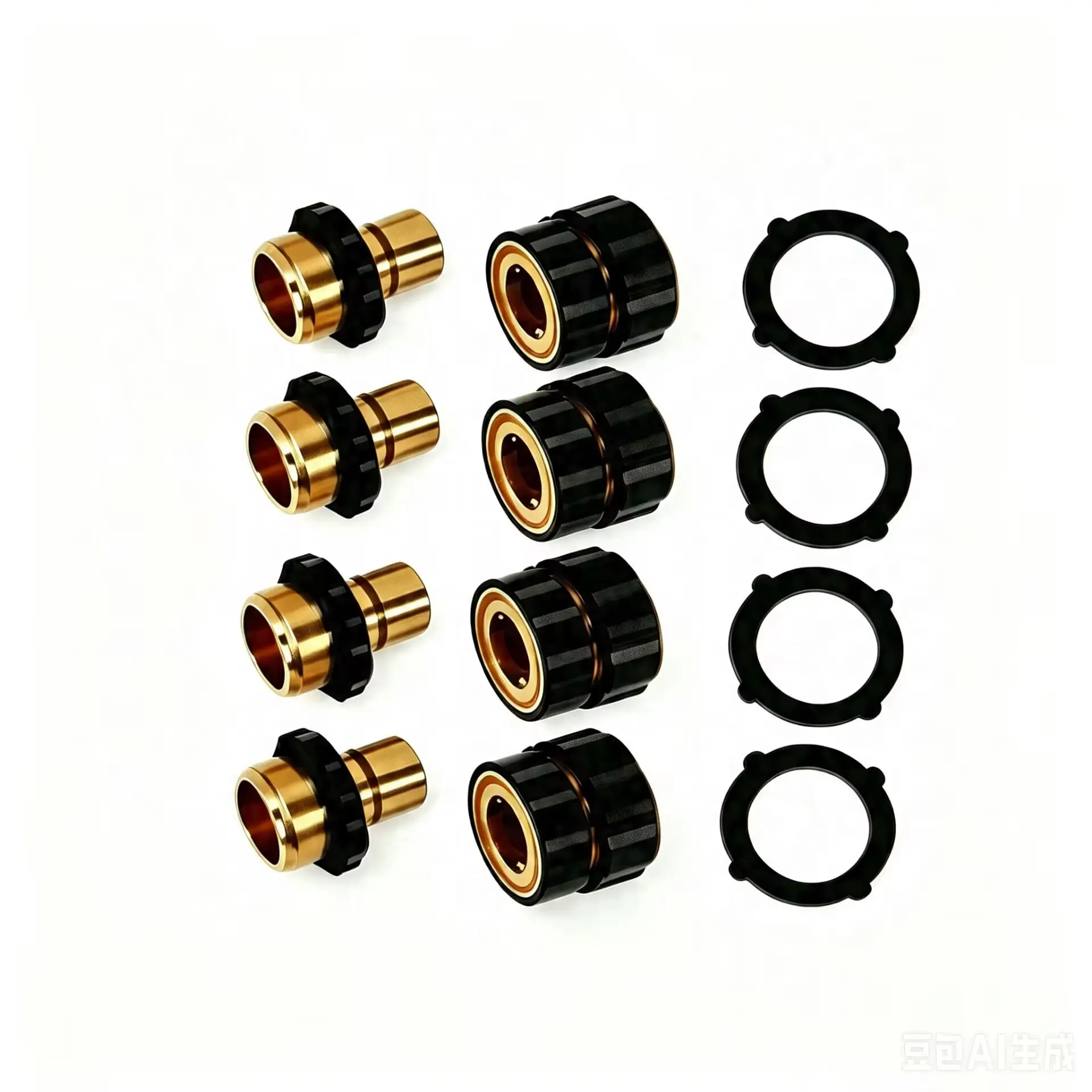Enhanced Style Pie Adapter Durable4 Pack 3/4 Inch Standard GHT Garden Hose Quick Connect Brass Fittings, Male Female Connectors with Rubber Seals, Leak-Proof Adapters for Gardening, Lawn Irrigation & Camping