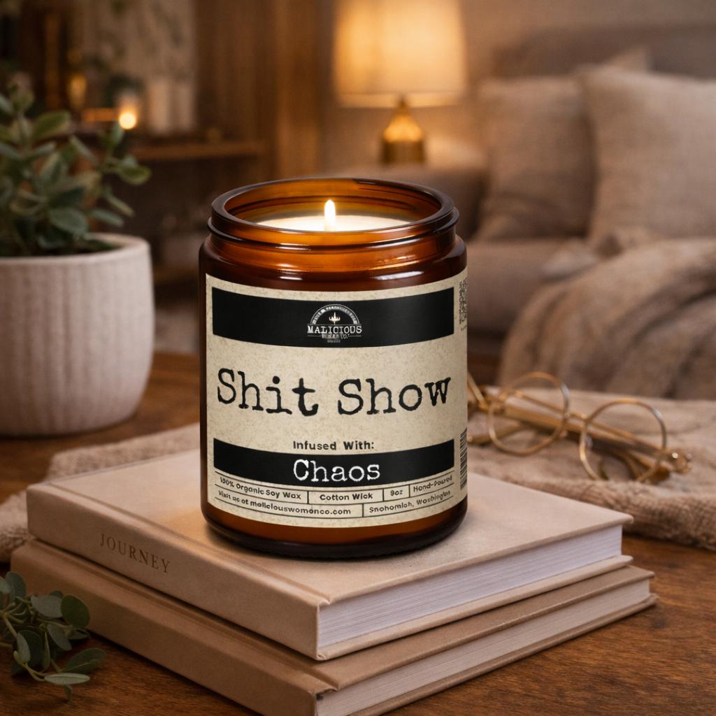 Sh*t Show Chaos Candle | Funny 9oz Soy Candle for Stress Relief & Self Care | Malicious Women Co