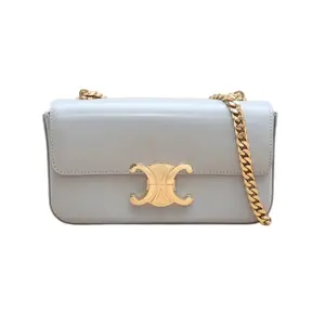 Pre-owned Celine Leather Shoulder Bags Triomphe Chain Shoulder Bag Light Grey