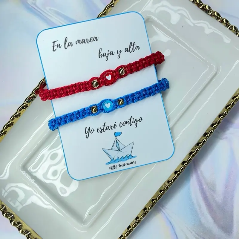 Yosshimodels In low tide and high tide I will be with you Bracelet set - Friendship or boyfriend bracelets, red and blue handmade with heart charms