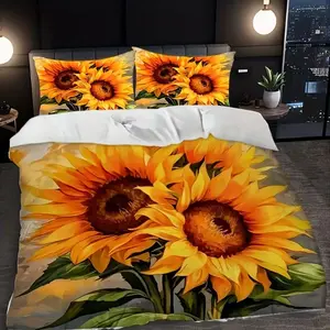 3-Piece Bedding Set, Digital Print Sunflower Design, Soft Comfortable Fabric, Suitable for Bedroom, Hotel, Valentine's Gift