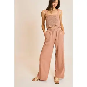 CRINKLE KNIT TOP AND PANTS SET