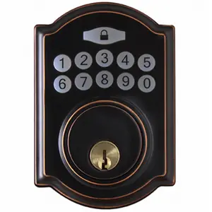 212 MAIN Taiwan Fu Hsing Industrial 221754 Tru-Guard Castle Electronic Deadbolt - Aged Bronze Door Security Lock, Digital Keypad, Electronic Code, Adjustable Delay, 2 Keys, Auto Lock