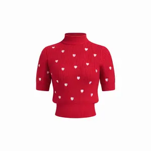 Cider  Knit Heart High Neck Top