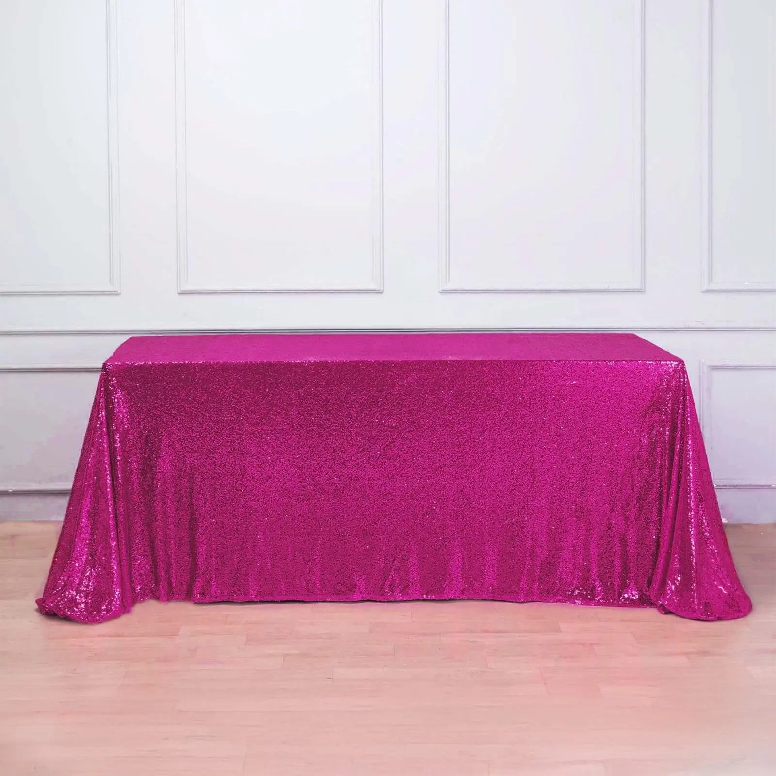 Fuchsia Sequin Rectangle Tablecloth - 90"x156" Seamless Glam Cover, Modern Elegant Decoration for Holiday Decor, Birthday Cake & Dessert Tables, Household Kitchen Linen Accessory