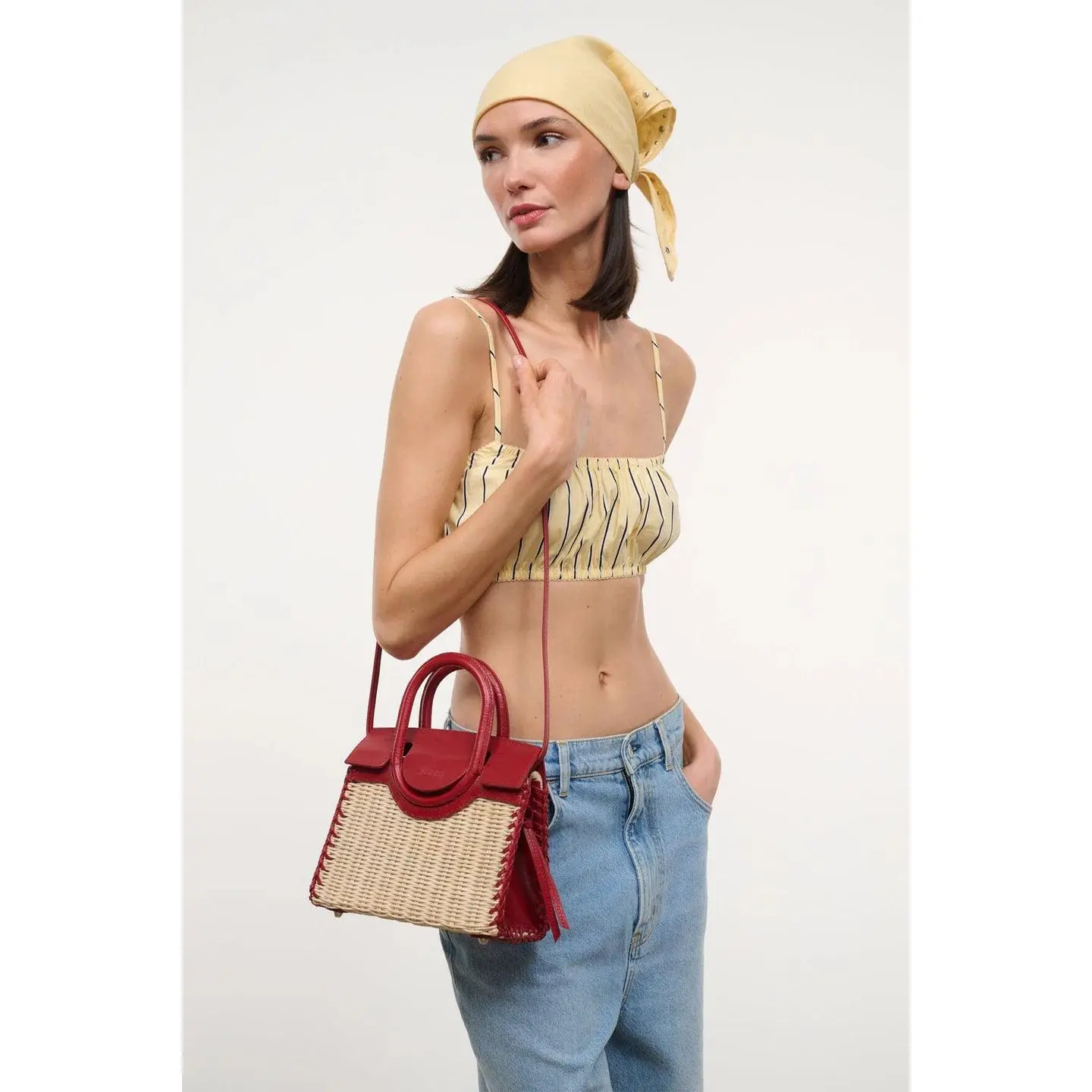 Maude Mini Wicker Carryall Natural/Rouge