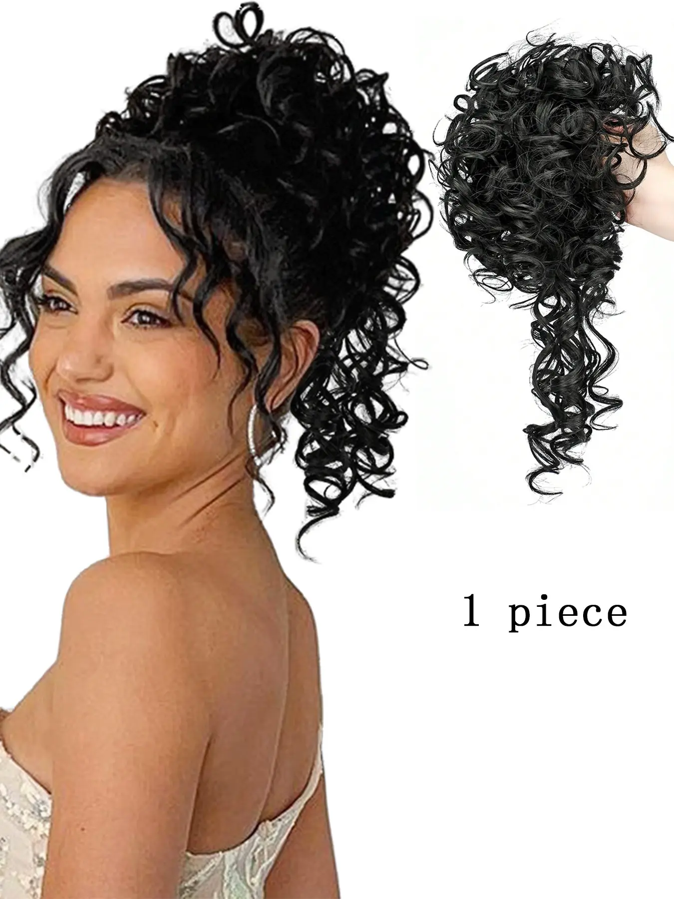 Women's Synthetic Curly Hair Bun Extension, Synthetic Hair Pieces, Elastic Drawstring Wave Curl Ponytail Wig, Adjustable High-Temperature Fiber for Daily & Holiday Use
