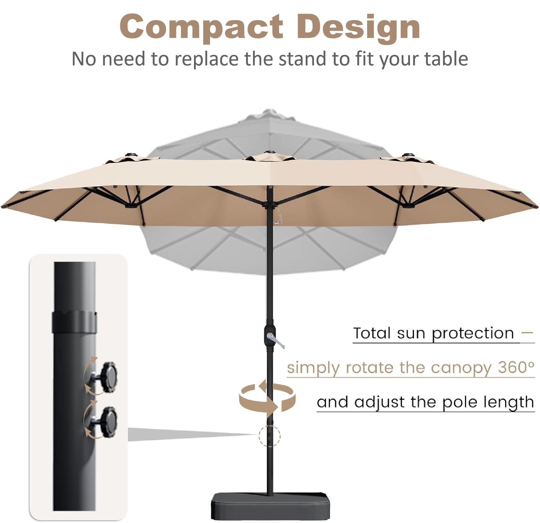 Walsunny 15 ft Large Patio Umbrella with Base Include, Double Sided Outdoor Rectangular Patio Parasol Stands& Bases with Crank Handle for Pool Garden Backyard,Khaki
