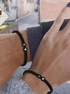 Black and White Heart-Shaped Alphabet Beaded Bracelet, 26-Letter Braided Bracelet for Daily Wear, Vacations and Dates, Fashion Jewelry, Perfect Small Gift for Birthday and Special Occasions