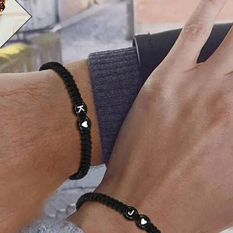 Black and White Heart-Shaped Alphabet Beaded Bracelet, 26-Letter Braided Bracelet, Heart Bracelets for Daily Wear, Fashion Jewelry, Fashionable Bracelet Style, Gift for Birthday and Special Occasions